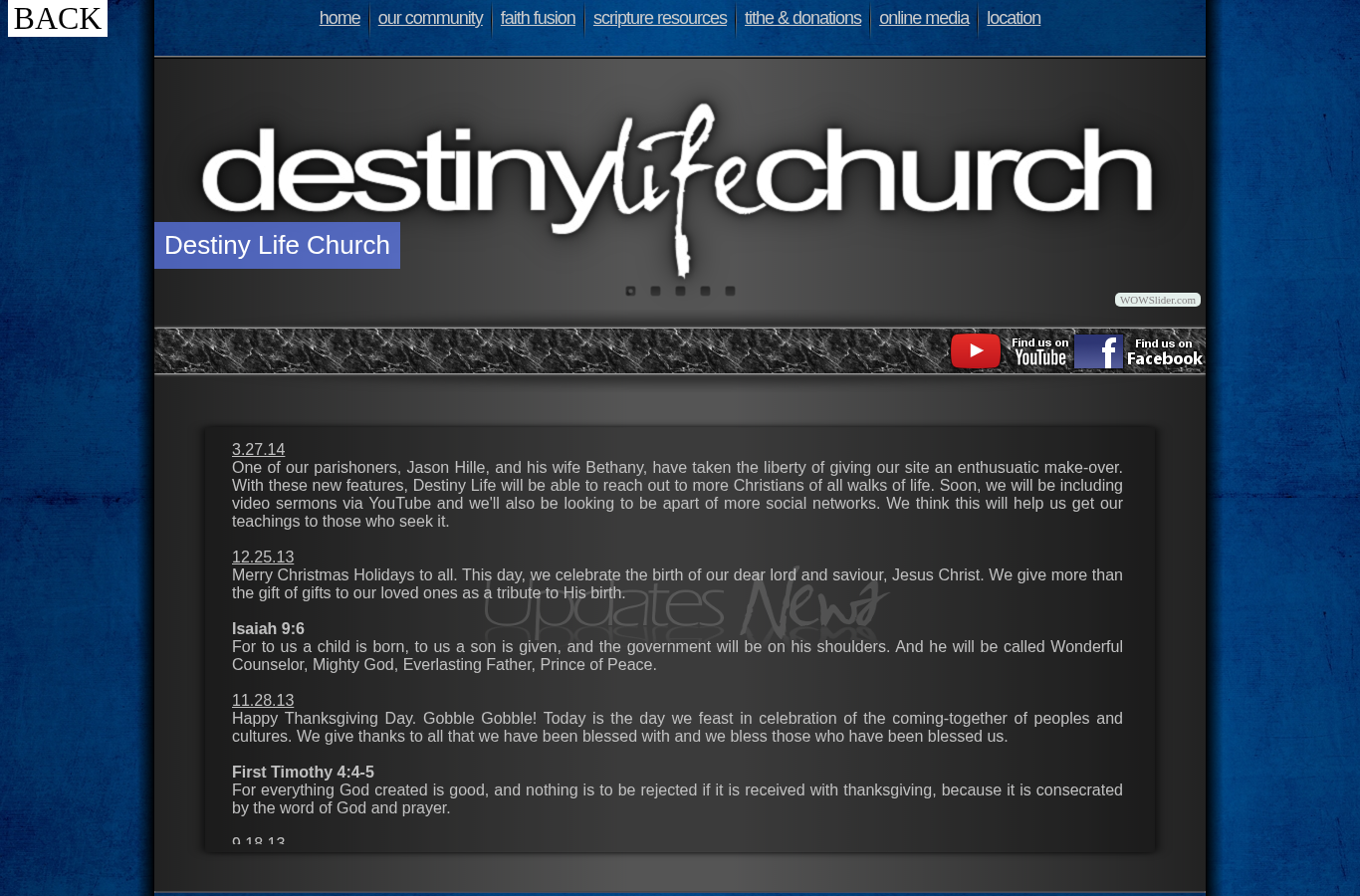 Homepage screenshot of the Destiny Life Church website