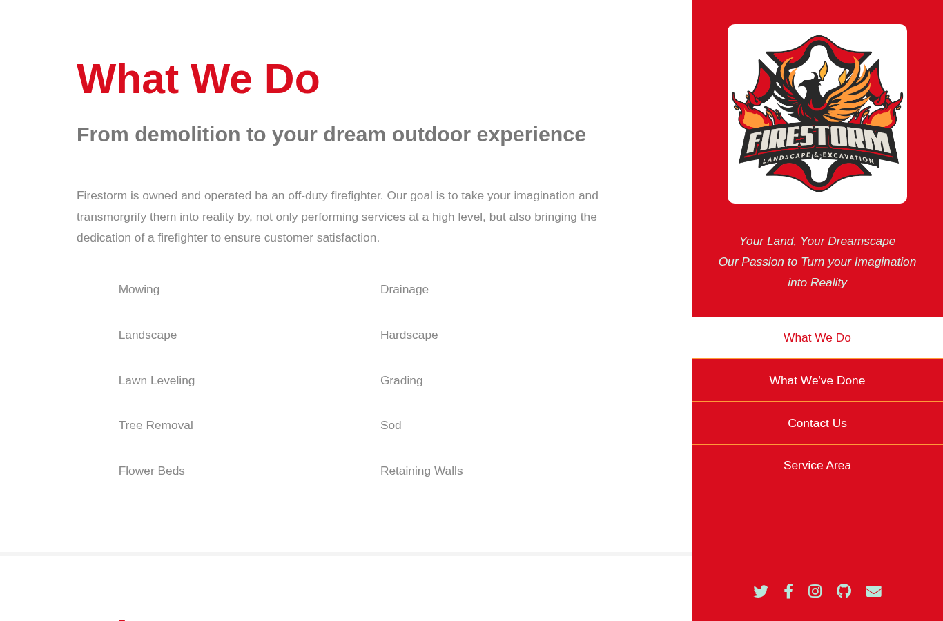 Homepage screenshot of the first Firestorm website design