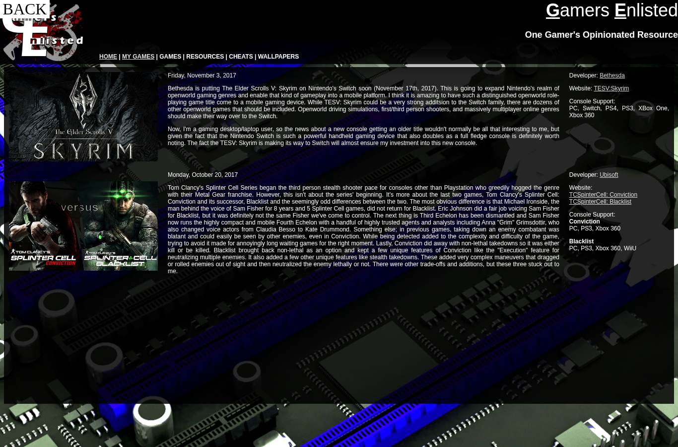 Homepage screenshot of Gamers Enlisted