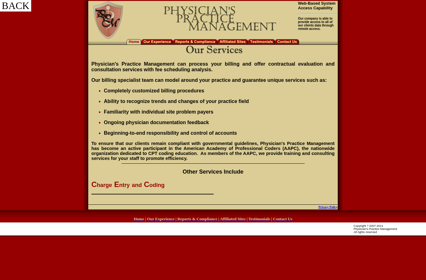 Homepage screenshot of Physician’s Practice Management